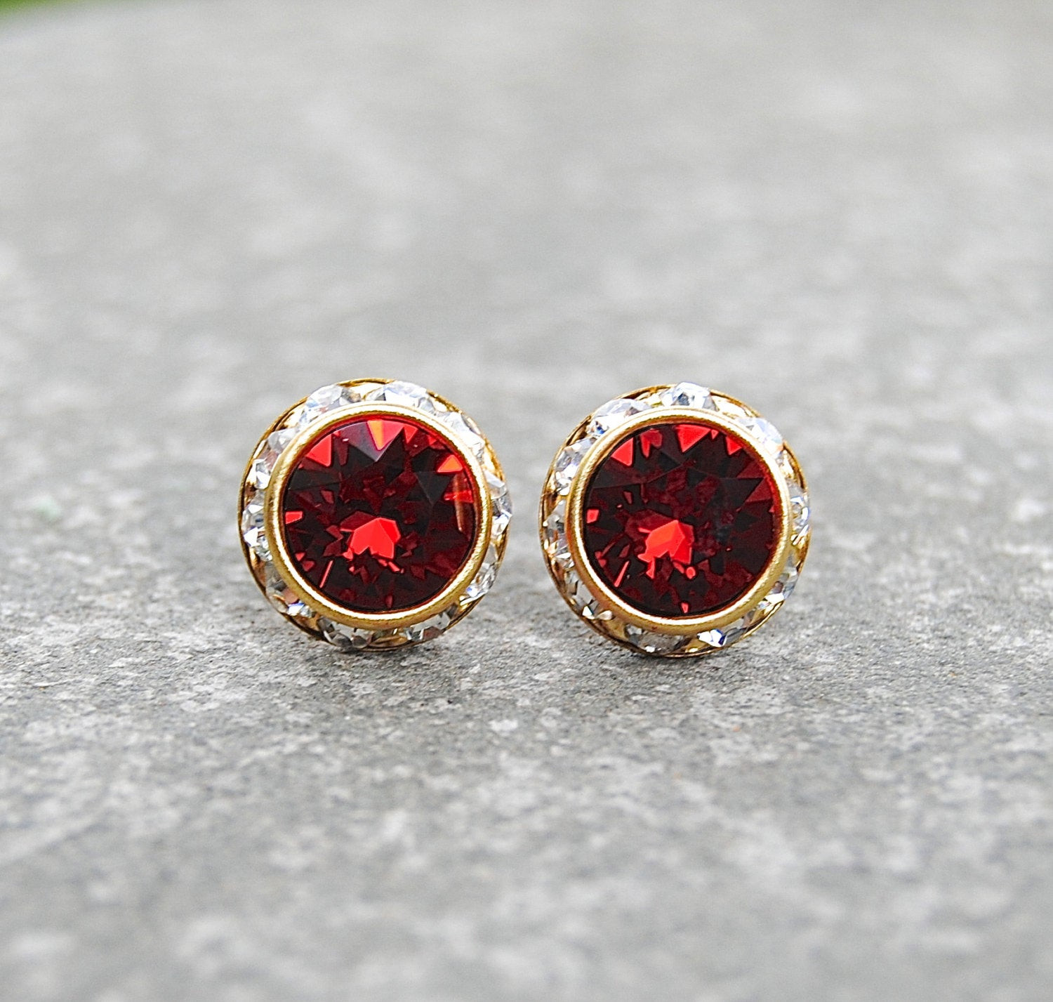 Red Stud Earrings
 Red Diamond Earrings Swarovski Crystal Ruby Red Stud Earrings