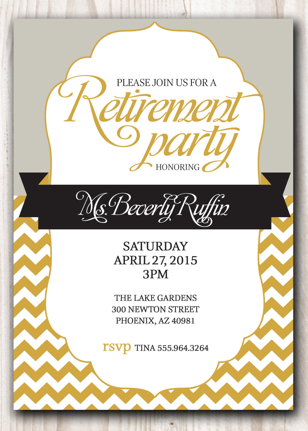 Retirement Party Invitation Wording Ideas
 RETIREMENT PARTY Invitation Gold and Silver or Pick any Color