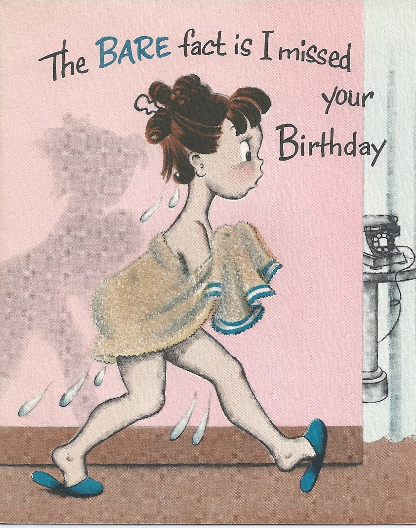 Retro Birthday Cards
 UNUSED Vintage Greting Card Happy Birthday Belated Girl In