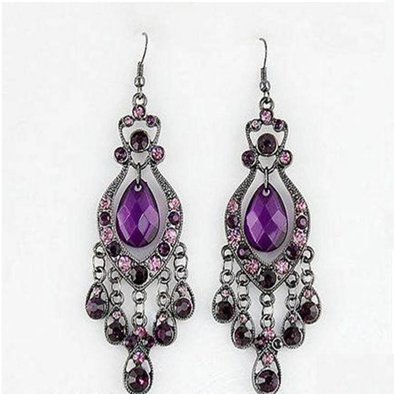 Rhinestone Drop Earrings
 Buy Purple Rhinestone Chandelier Long Drop Dangle Earrings