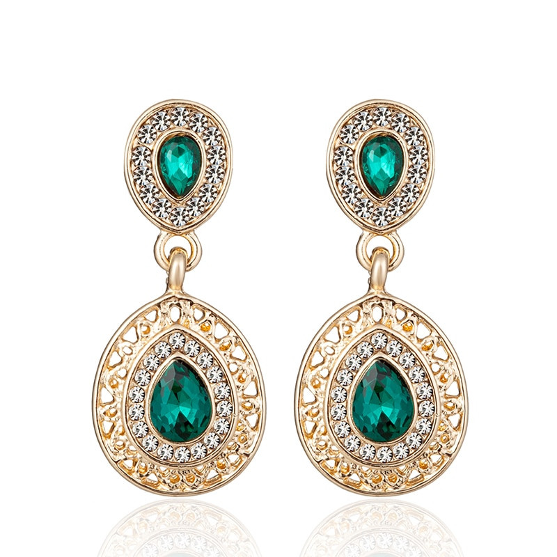 Rhinestone Drop Earrings
 ALULU Classic Women Green Crystal Drop Earrings Rhinestone