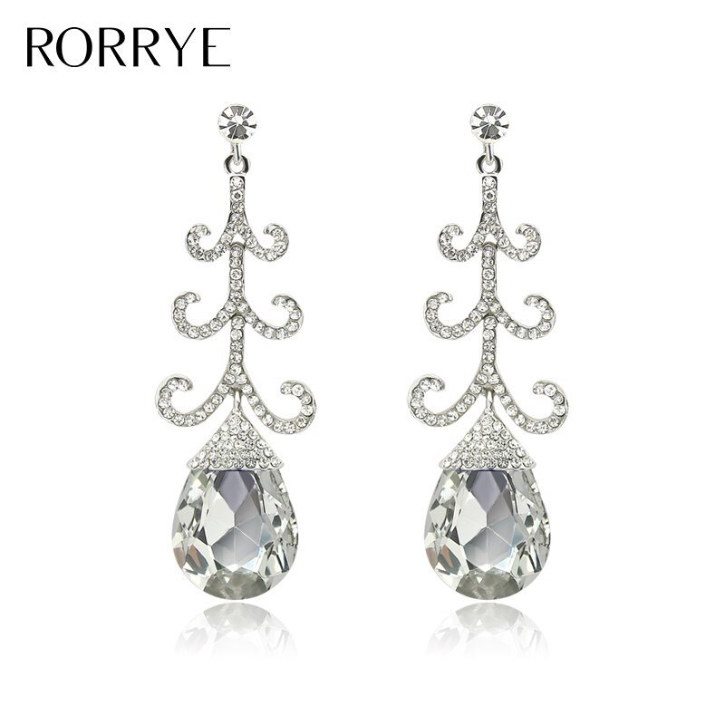 Rhinestone Drop Earrings
 Luxury Silver Long Crystal Earrings With Stones Angel Wing