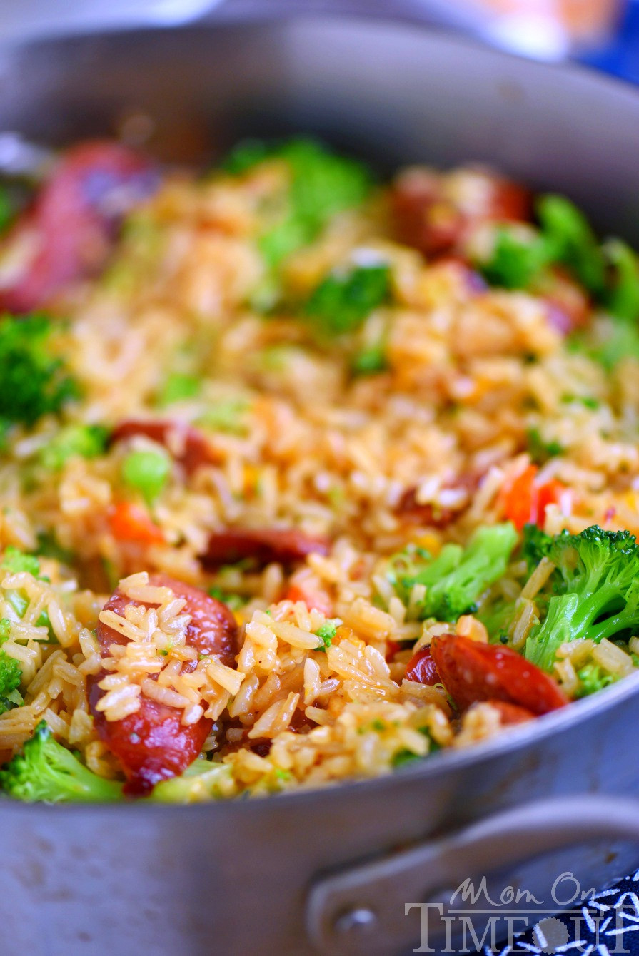 Rice And Broccoli
 Cheesy Kielbasa Rice and Broccoli Skillet Mom Timeout