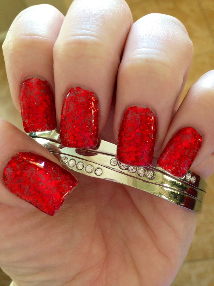 Rockstar Glitter Nails
 Bright red rockstar glitter gel nails
