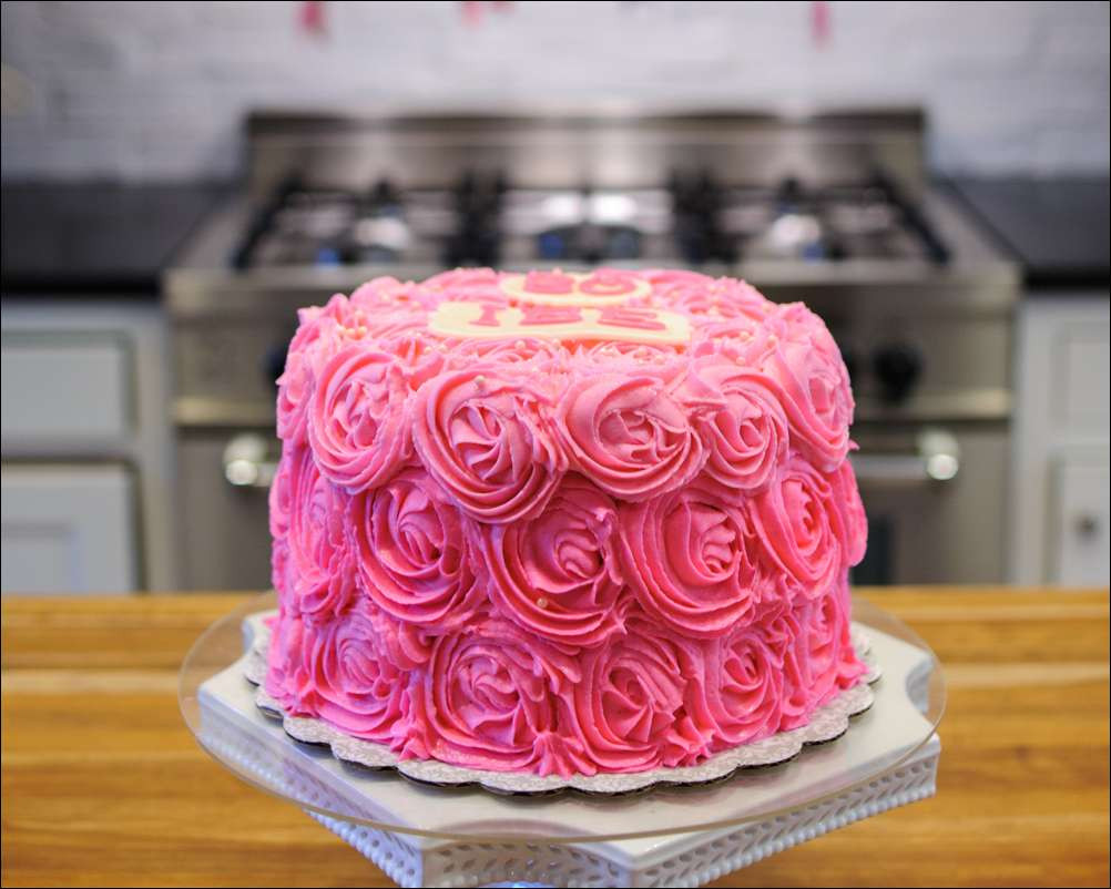 Rose Birthday Cake
 Pink Buttercream Rose Swirl Birthday Cake