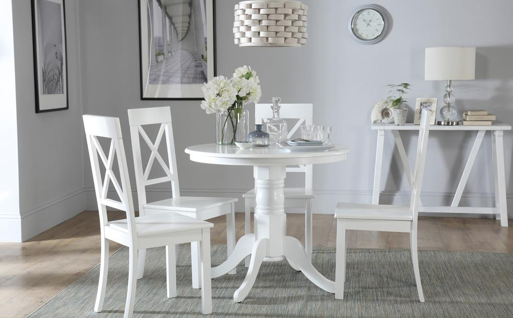 Round White Kitchen Table Set
 Kingston Round White Dining Table with 4 Kendal Chairs
