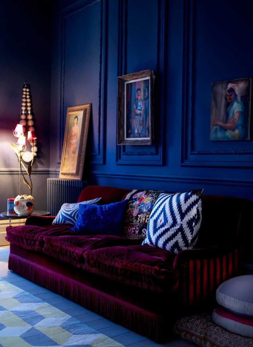 Royal Blue Living Room Ideas
 Royal blue walls and deep plum sofa give this room drama