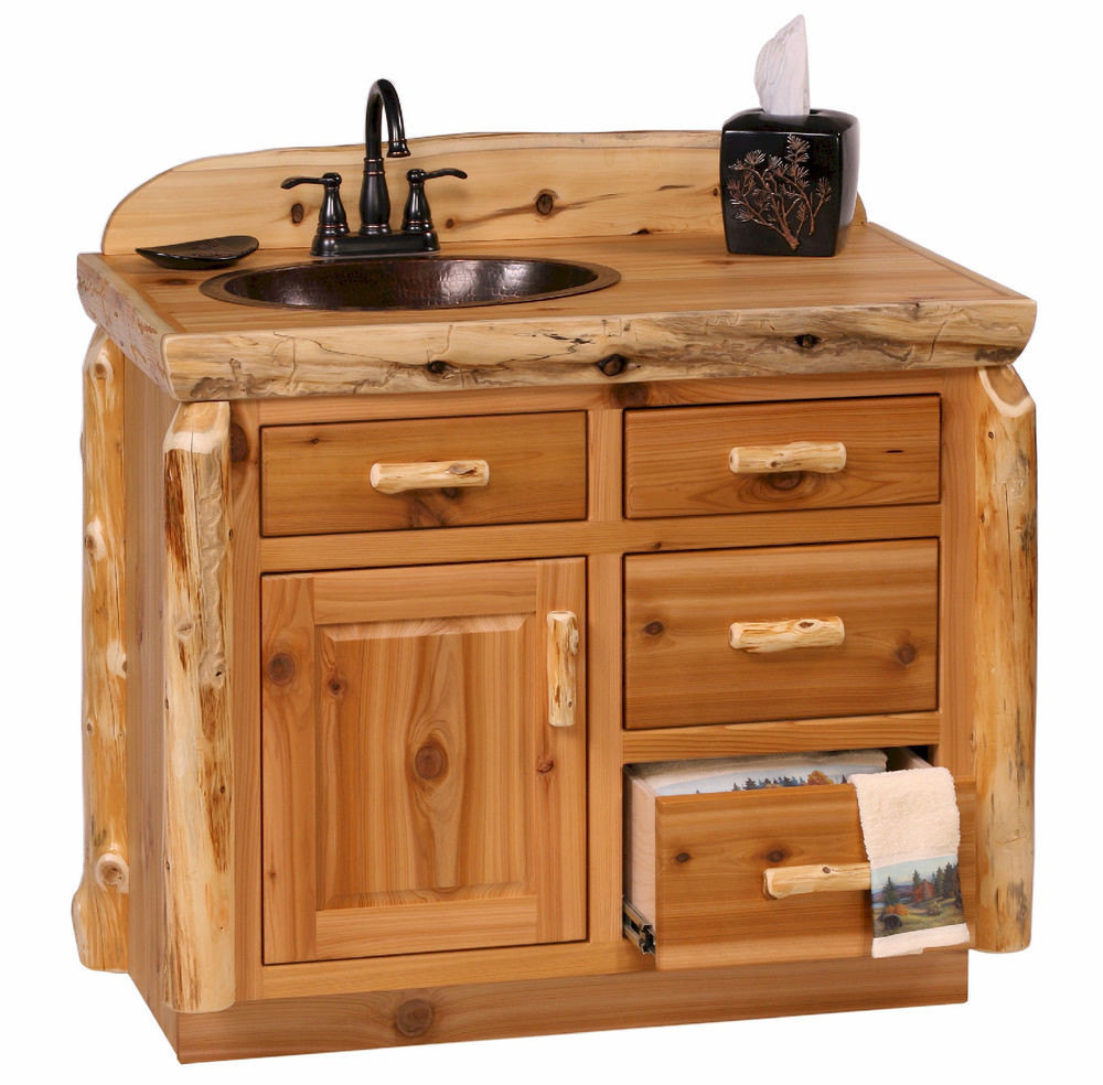 Rustic Bathroom Vanity Cabinets
 Custom Rustic Cedar Wood Log Cabin Lodge Bathroom Vanity