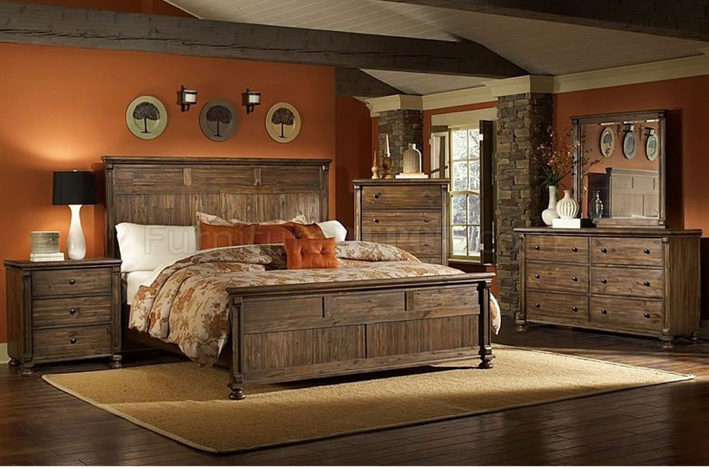 Rustic Bedroom Paint Colors
 Warm Rustic Finish Traditional Bedroom w Panel Bed & Options