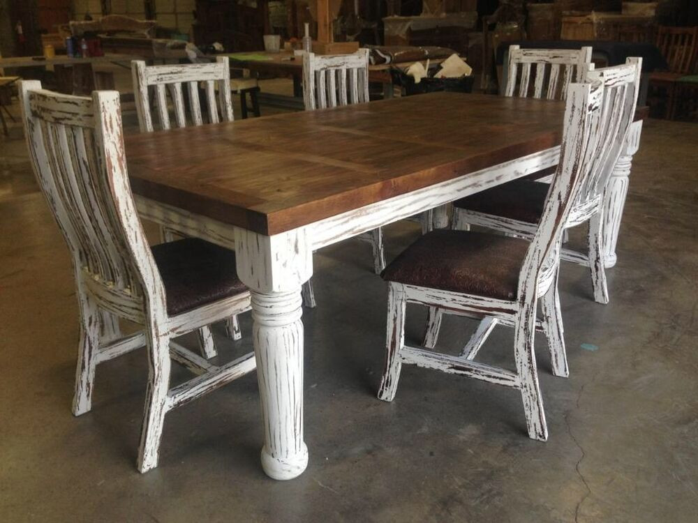 Rustic Kitchen Chairs
 6 Rustic Dining Kitchen Table And 6 Tooled Leather Chairs