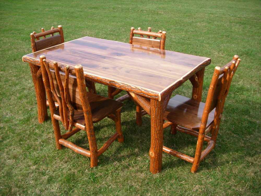 Rustic Kitchen Chairs
 Sassafras Walnut Rustic Log Kitchen table 4 chairs Amish