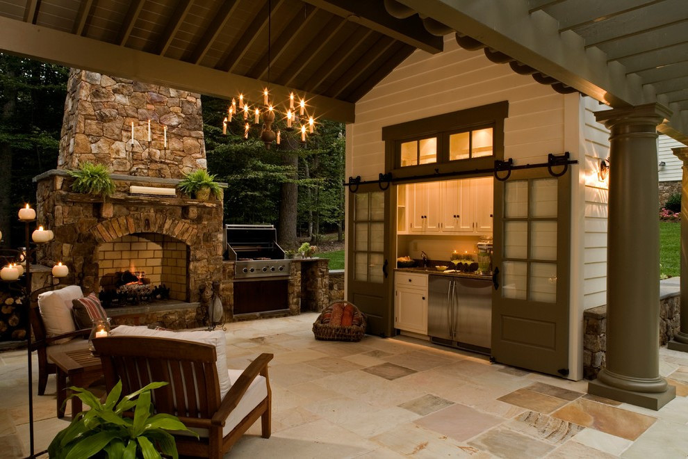 Rustic Outdoor Kitchen
 Rustic Outdoor Kitchen Porch Traditional with Back Burning