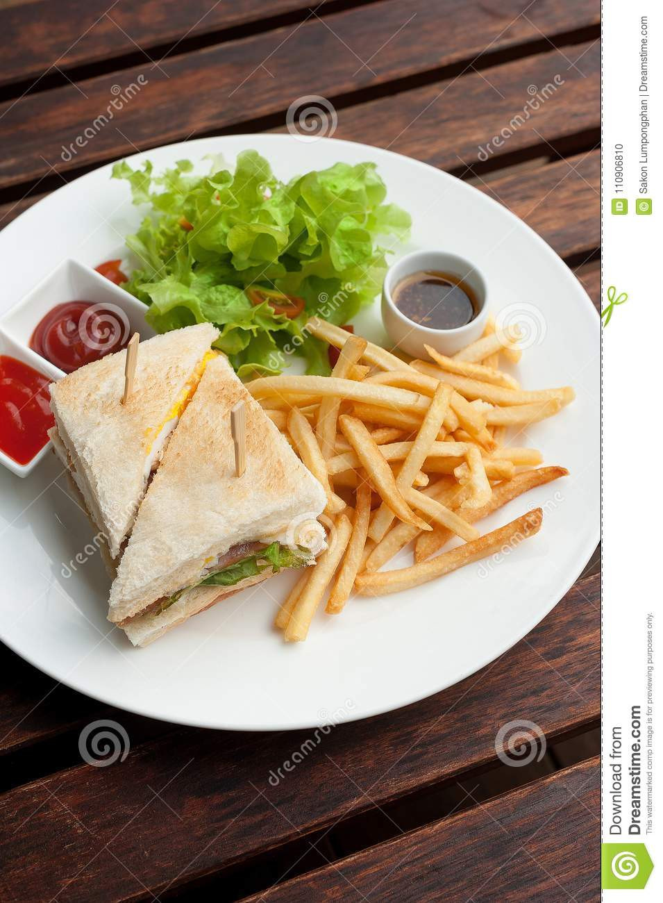 Sandwich Side Dishes
 Club Sandwich With French Fries Side Stock
