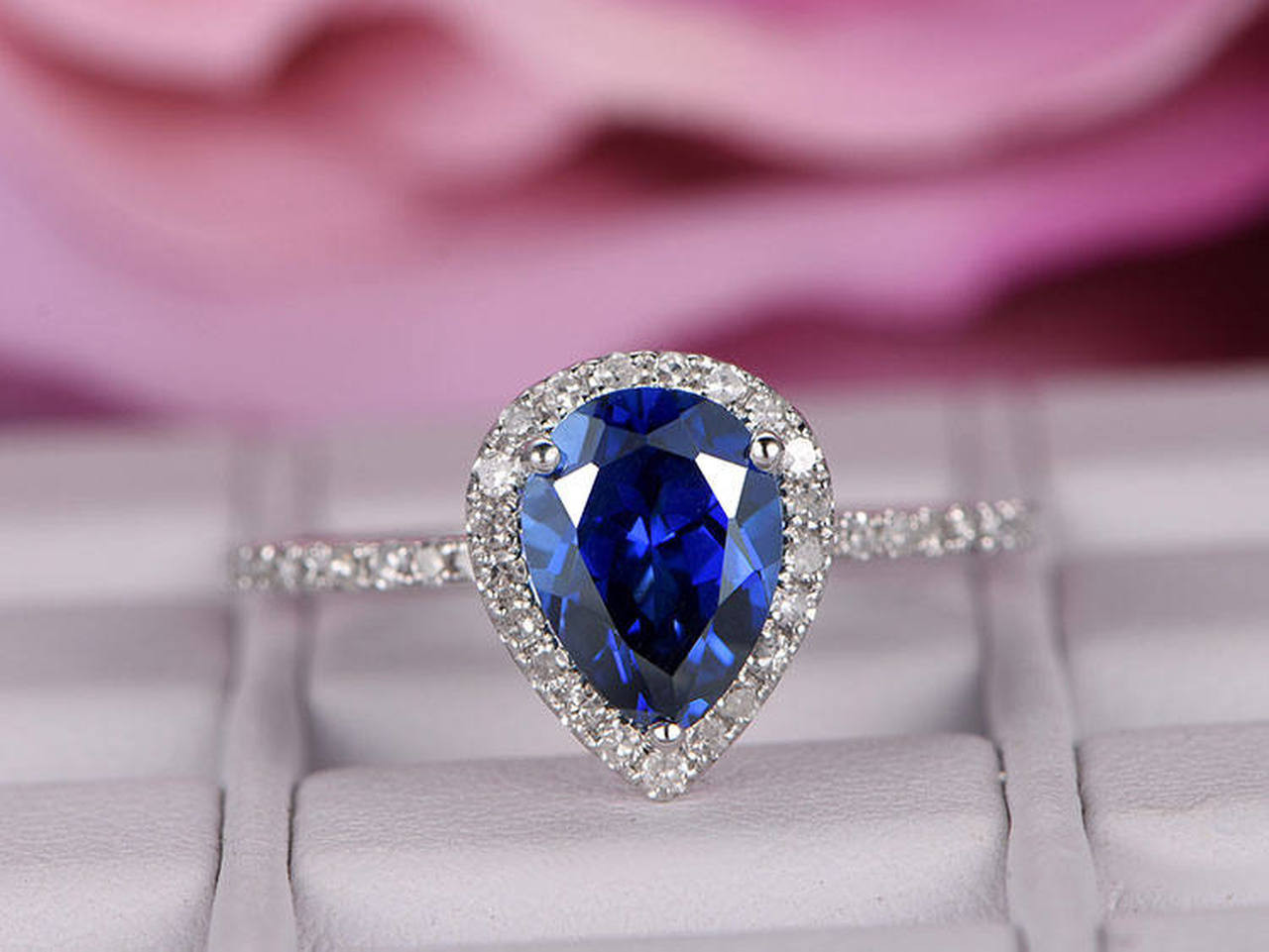 Sapphire Diamond Engagement Rings
 6x8mm Sapphire Engagement Ring 14k white gold diamond band