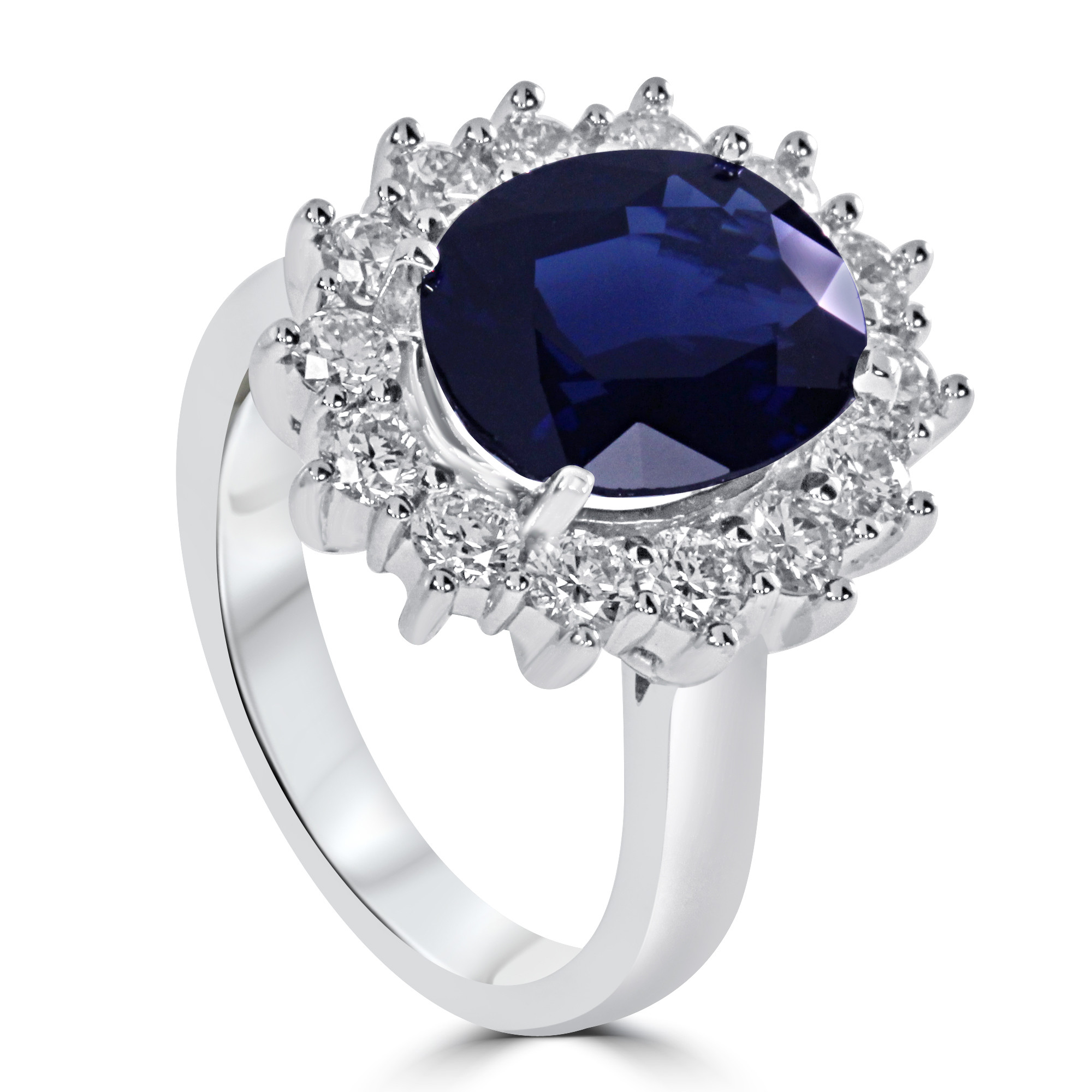 Sapphire Diamond Engagement Rings
 14k White Gold Oval Sapphire Diamond Halo Engagement Ring