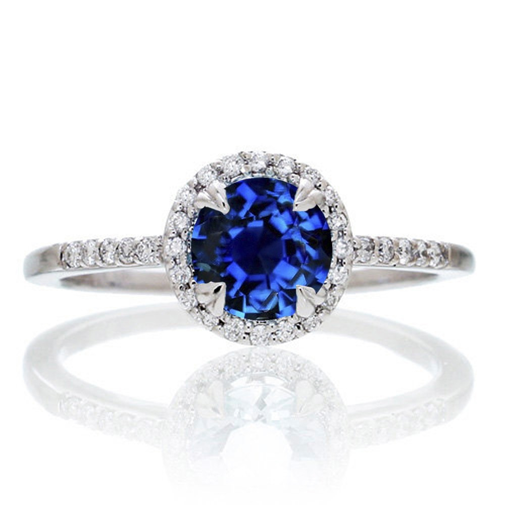 Sapphire Diamond Engagement Rings
 1 5 Carat Round Cut Sapphire Halo Classic Diamond