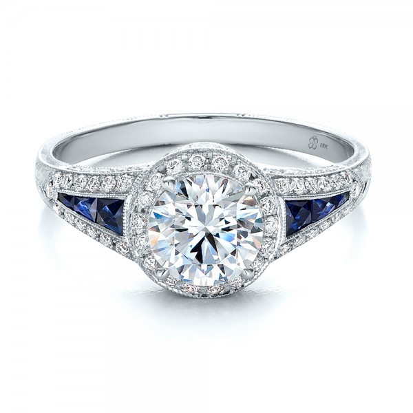 Sapphire Diamond Engagement Rings
 Diamond Halo and Blue Sapphire Engagement Ring
