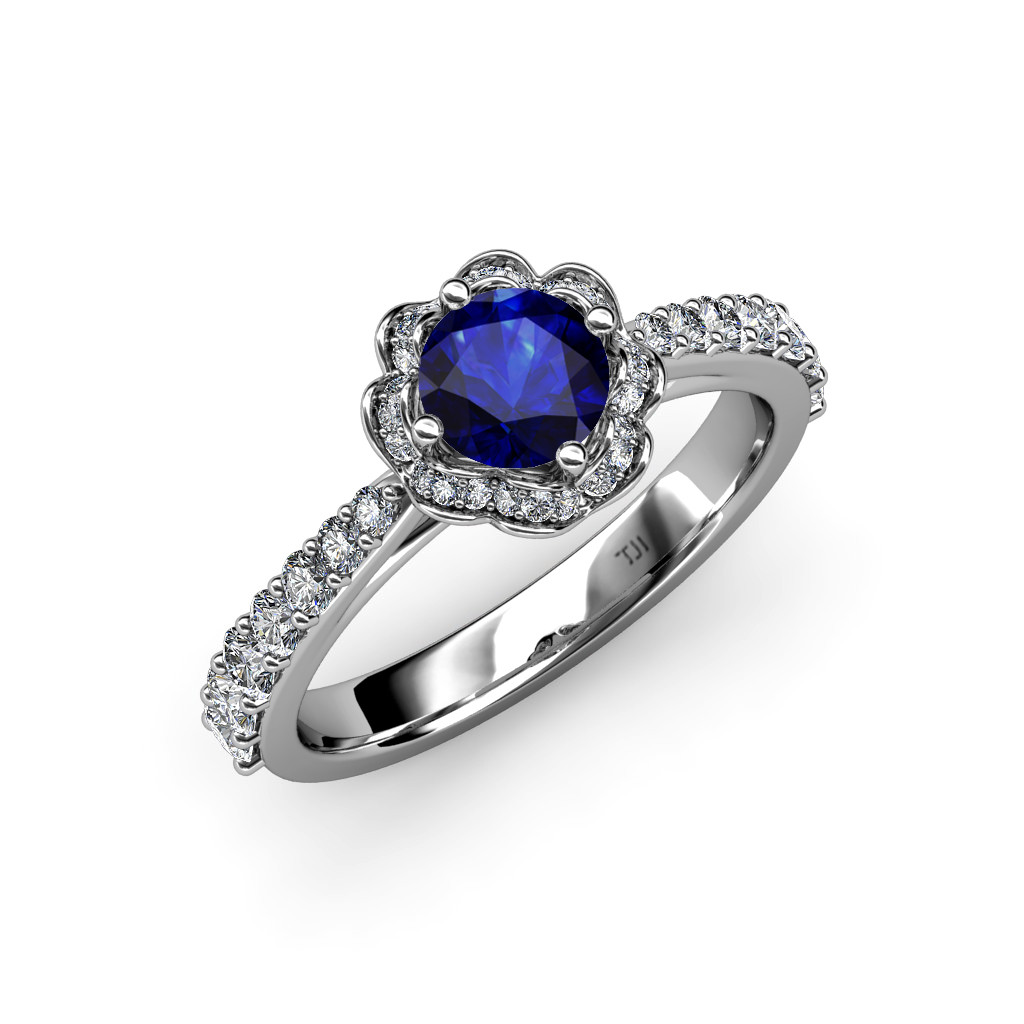 Sapphire Diamond Engagement Rings
 Blue Sapphire & Diamond Floral Halo Engagement Ring 1 57
