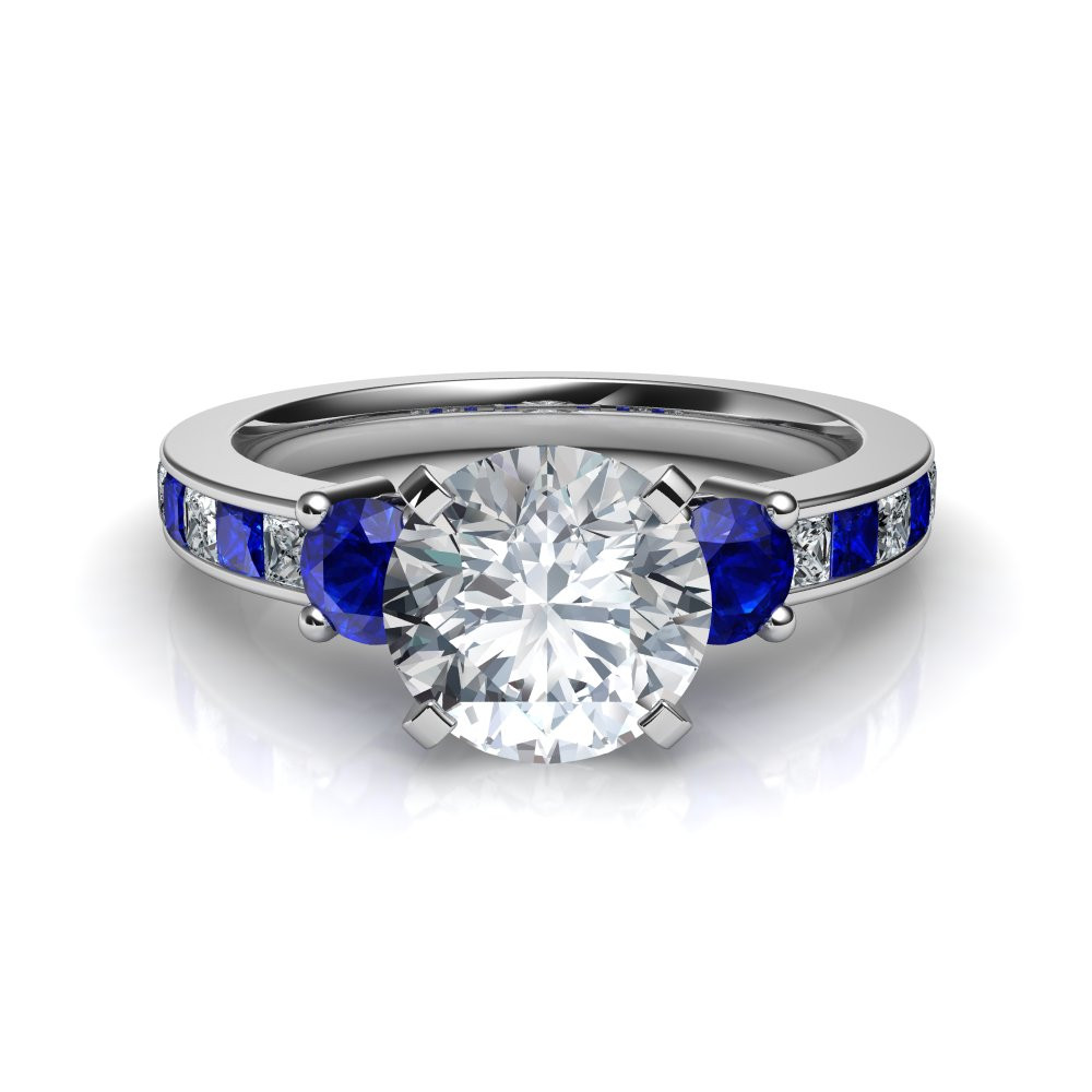 Sapphire Diamond Engagement Rings
 3 Stone Diamond with Blue Sapphire Engagement Ring Natalie