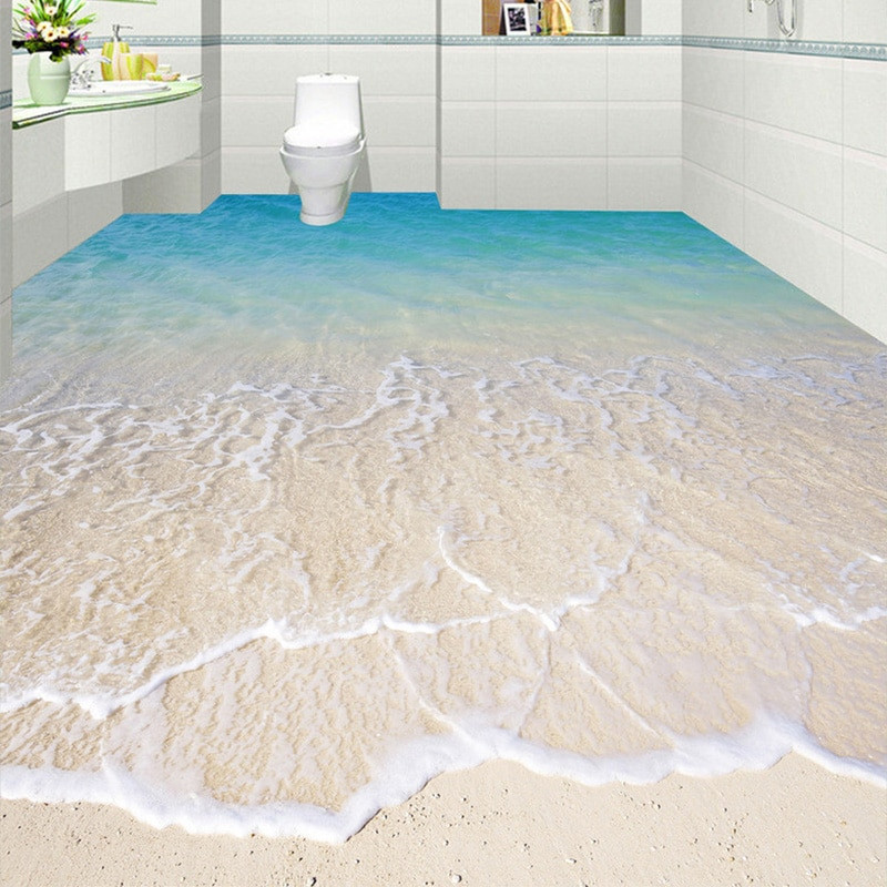 Self Adhesive Bathroom Floor Tiles
 Custom Self adhesive Floor Mural Wallpaper Modern Beach
