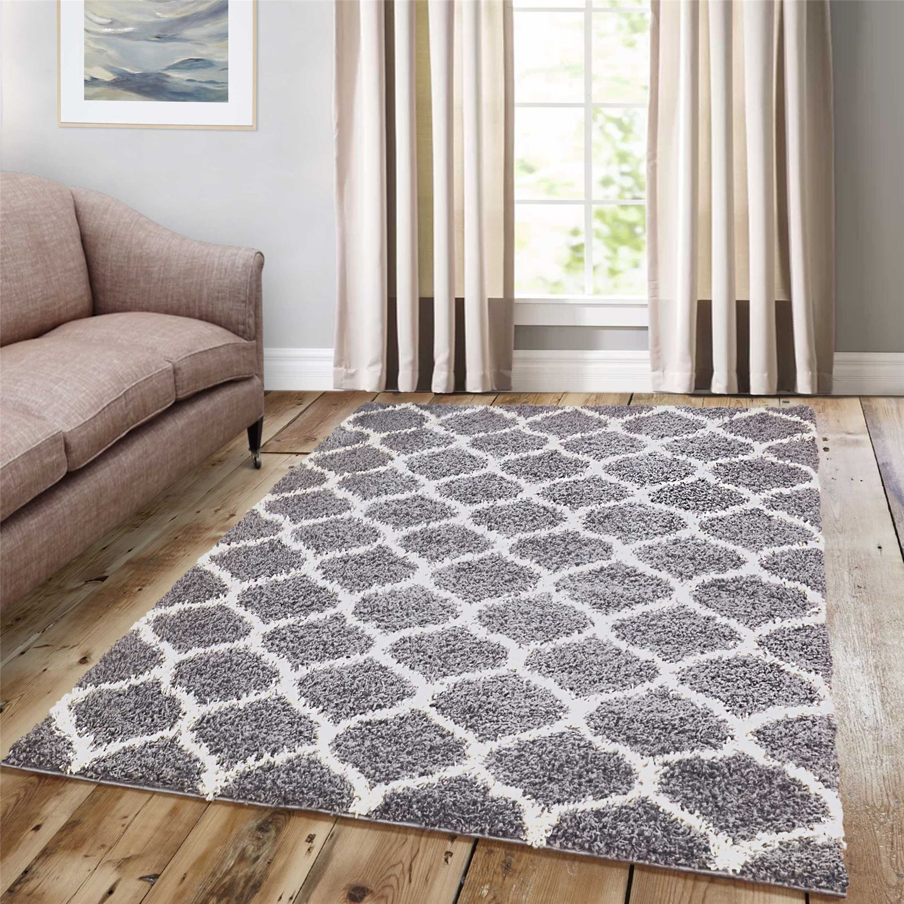 Shaggy Living Room Rugs
 Thick Geometric Shag Rugs Assorted Colours Luxury