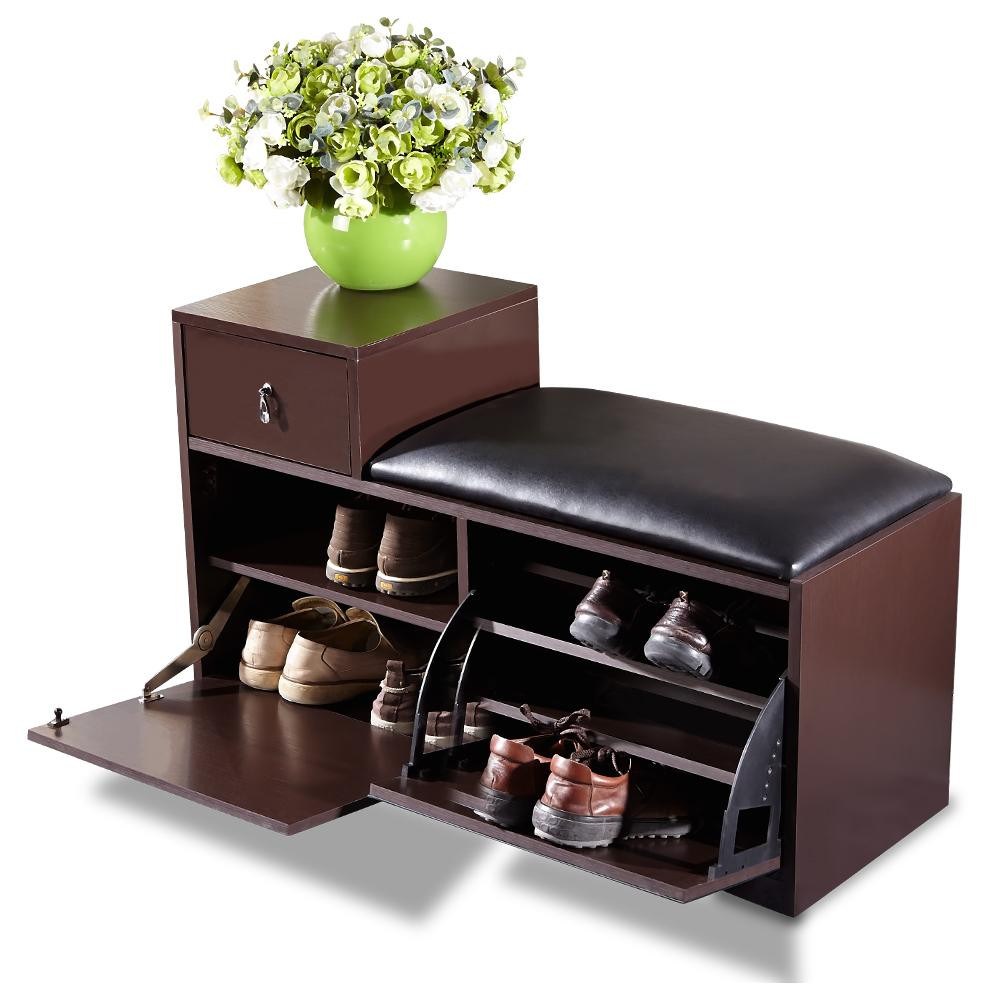 Shoe Storage Cabinet Bench
 Brown Wood Shoe Bench Shoe Cabinet Rack with Ottoman Seat