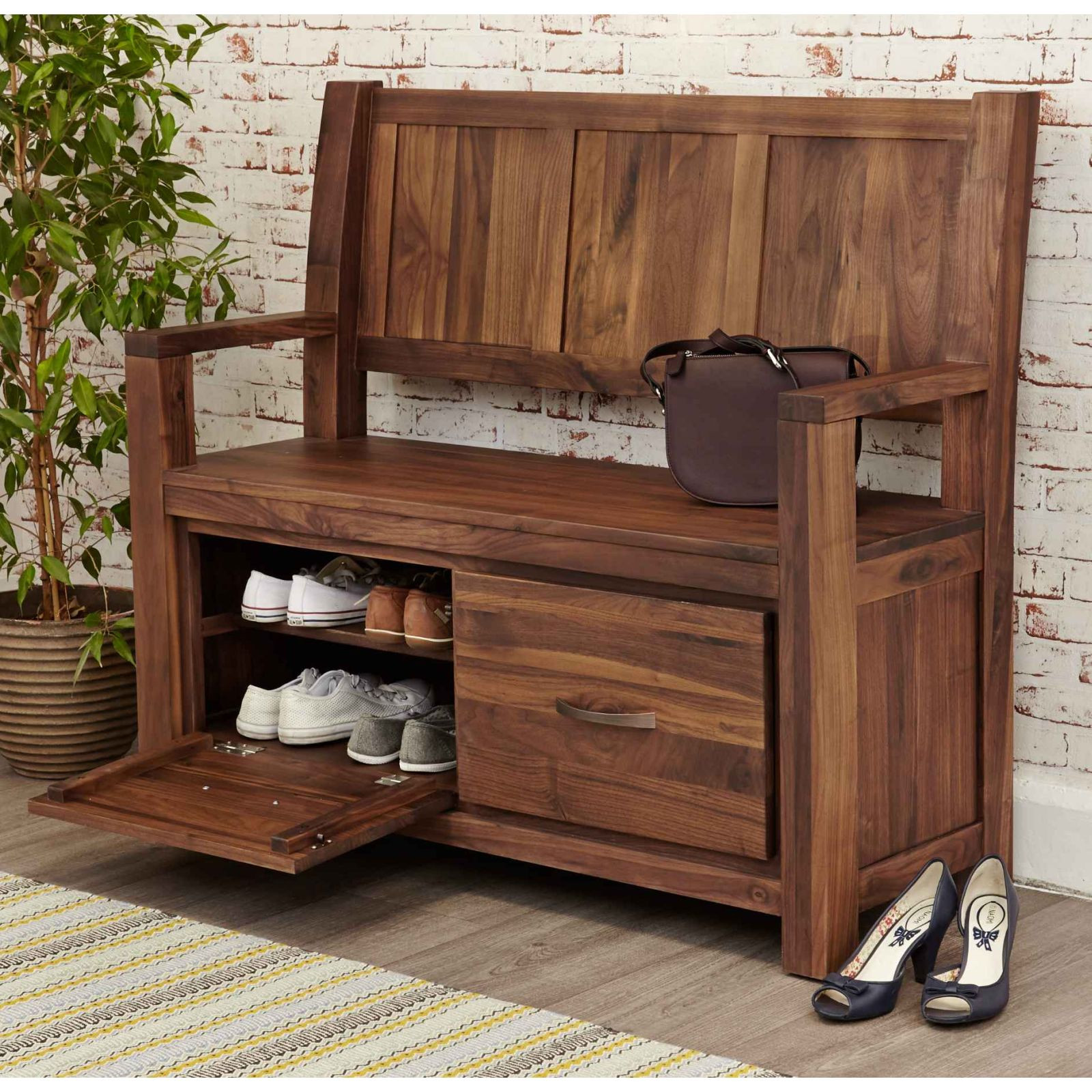 Shoe Storage Cabinet Bench
 Oskar solid walnut home furniture monks storage shoe bench