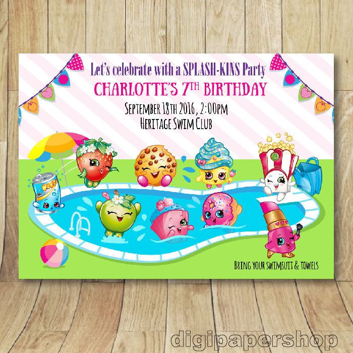 Shopkins Pool Party Ideas
 Printable Shopkins pool party birthday invitation