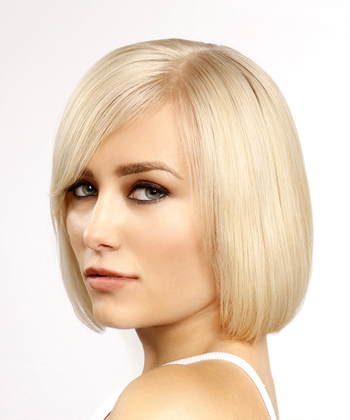 Short Blonde Bob Hairstyles
 Short Straight Light Blonde Bob Haircut with Side Swept Bangs