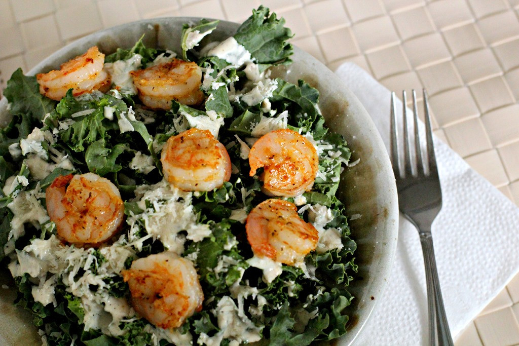 Shrimp Kale Salad
 Kale Caesar Salad with Pan Seared Shrimp – Fervent Foo