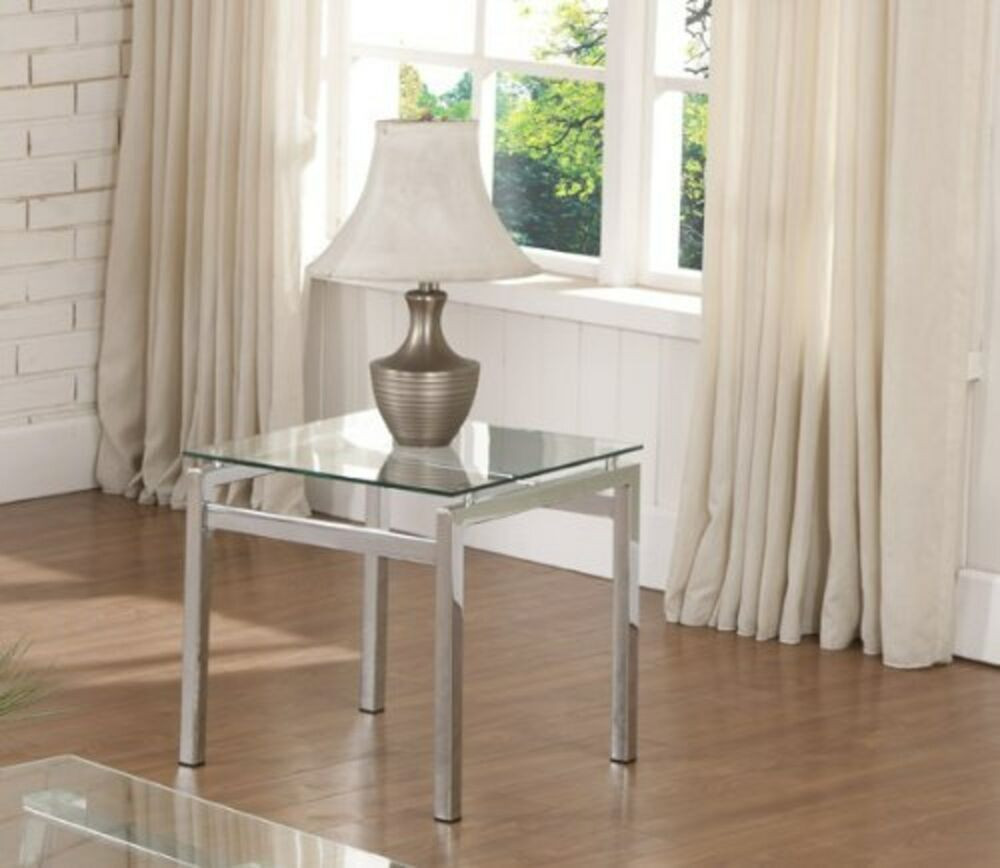 Side Table For Living Room
 Chrome Finish Glass Top End Table Living Room Home