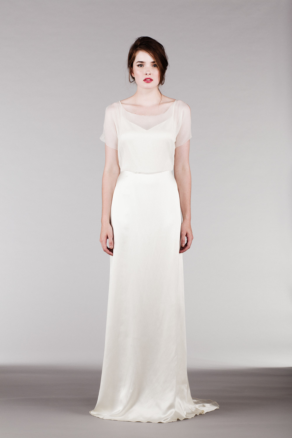 Silk Chiffon Wedding Dress
 Silk Chiffon Wedding Dress with Illusion Neckline