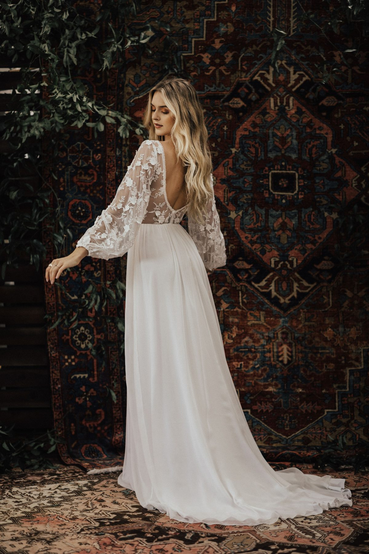 Silk Chiffon Wedding Dress
 3D Cotton Lace and Silk Chiffon Flowy Wedding Dress
