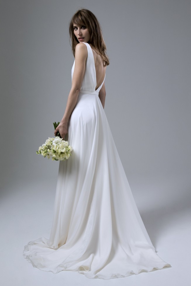 Silk Chiffon Wedding Dress
 DAISY silk chiffon wedding dress with deep V back and