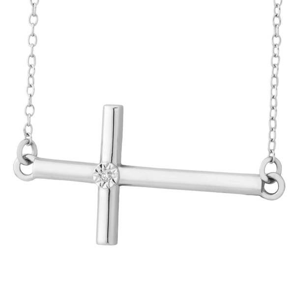 Silver Sideways Cross Necklace
 Shop Sterling Silver Diamond Accent Sideways Cross