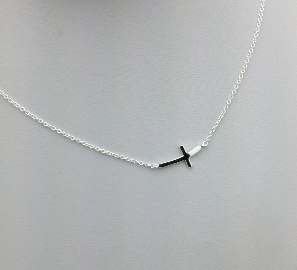 Silver Sideways Cross Necklace
 Sterling Silver Solid Small Curved Sideways Cross Pendant