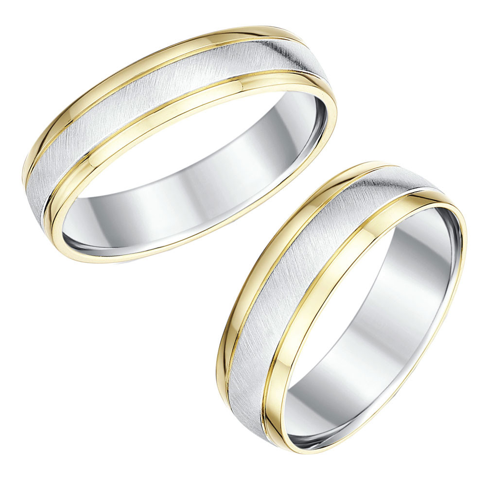 Silver Wedding Ring
 His & Hers 9ct Yellow Gold & Silver Wedding Rings 5&6mm