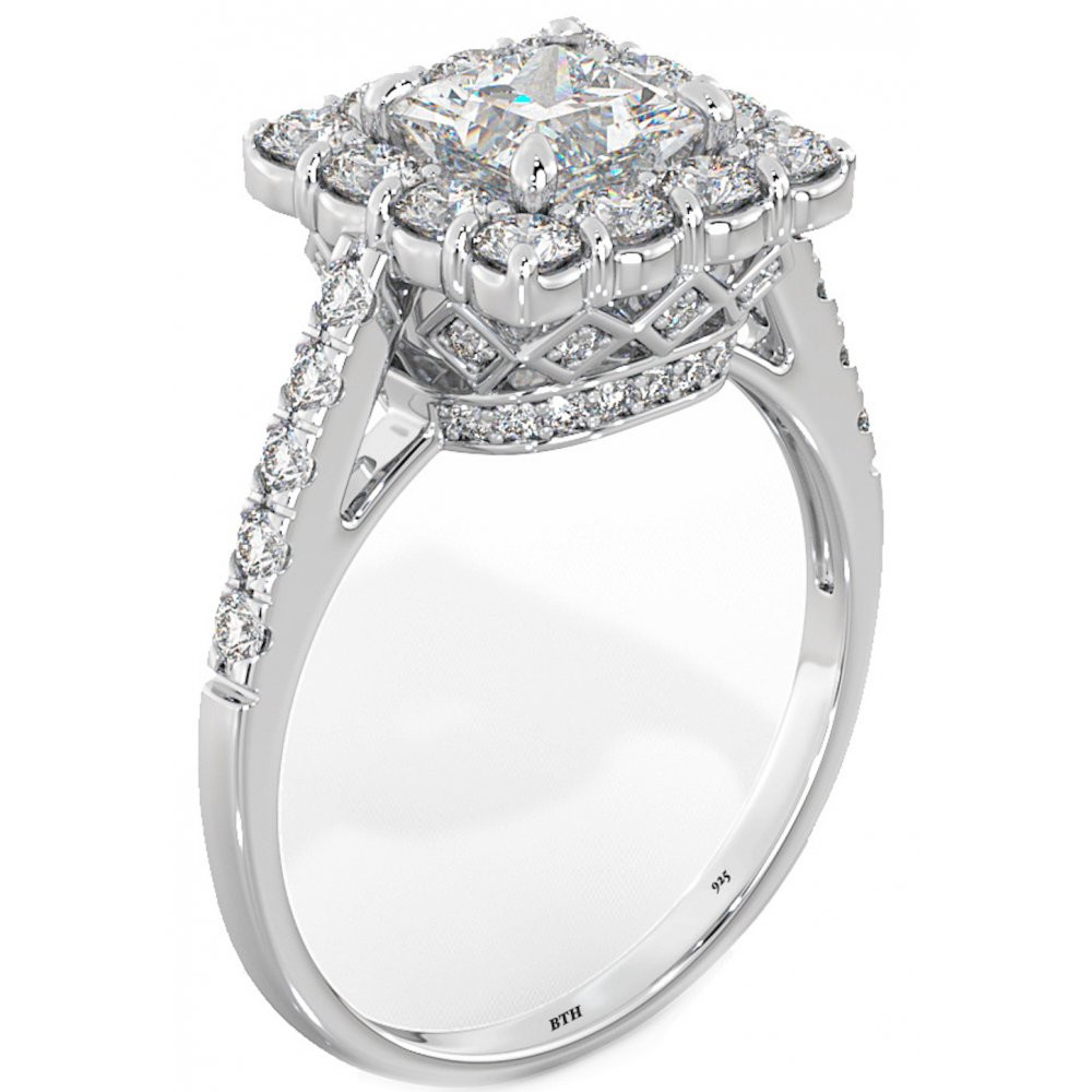 Silver Wedding Ring
 Princess Cut Halo 925 Sterling Silver Wedding Engagement