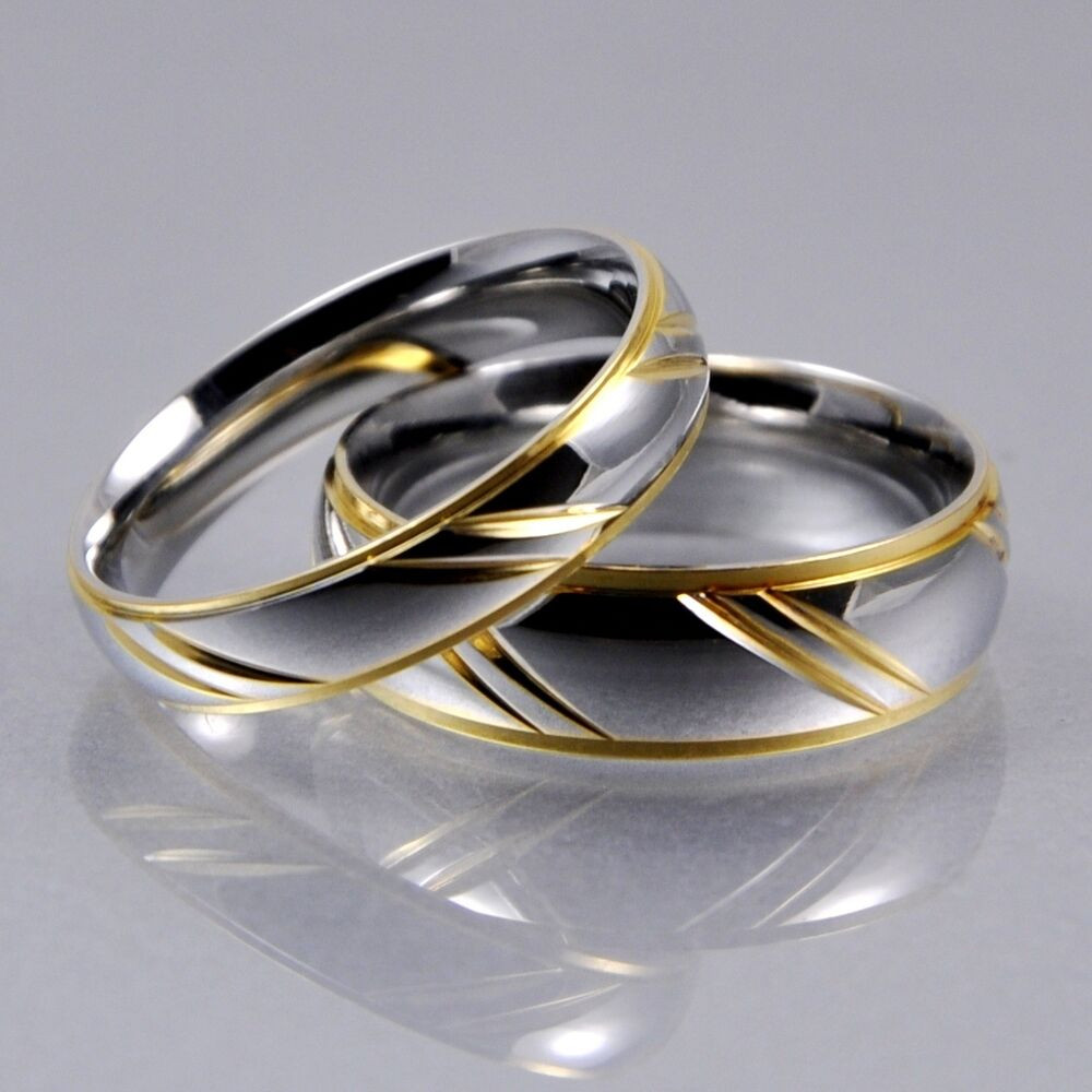 Silver Wedding Ring
 Mens Women Silver Gold Stainless Steel 4mm 6mm Matching