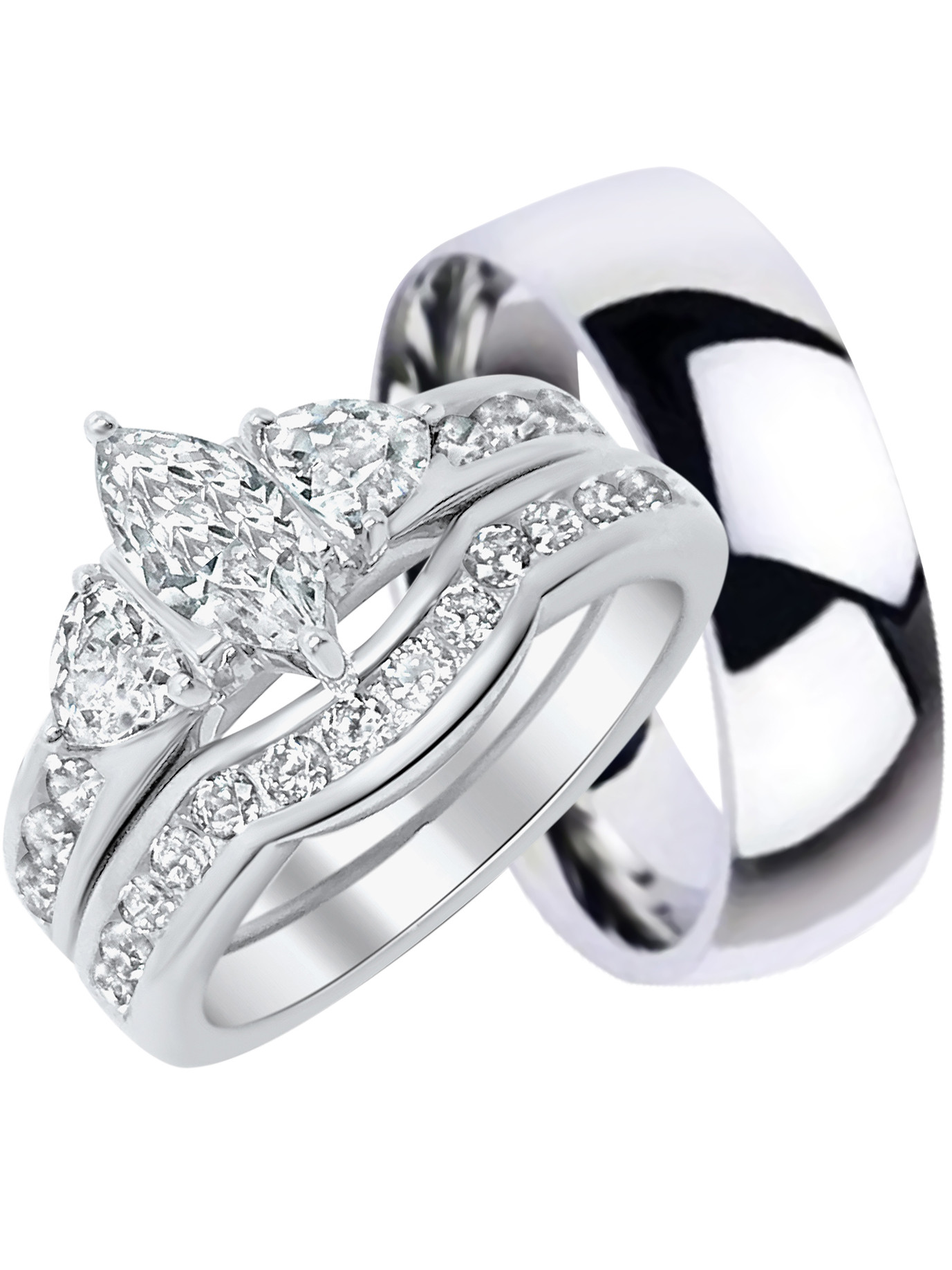 Silver Wedding Rings For Her
 His and Hers Wedding Ring Set Matching Trio Wedding Bands