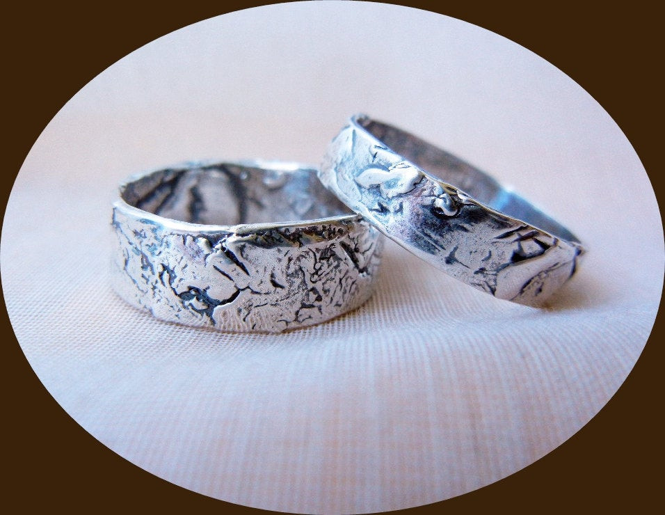 Silver Wedding Rings For Her
 Mens or Womens Silver Wedding Band His and Her Rustic Silver