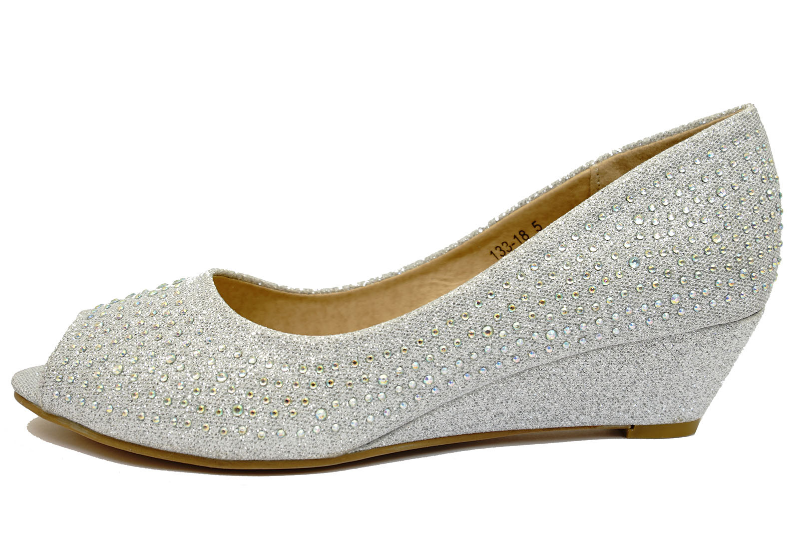 Silver Wedge Shoes For Wedding
 LADIES SILVER WEDDING BRIDAL BRIDESMAID PEEP TOE PROM
