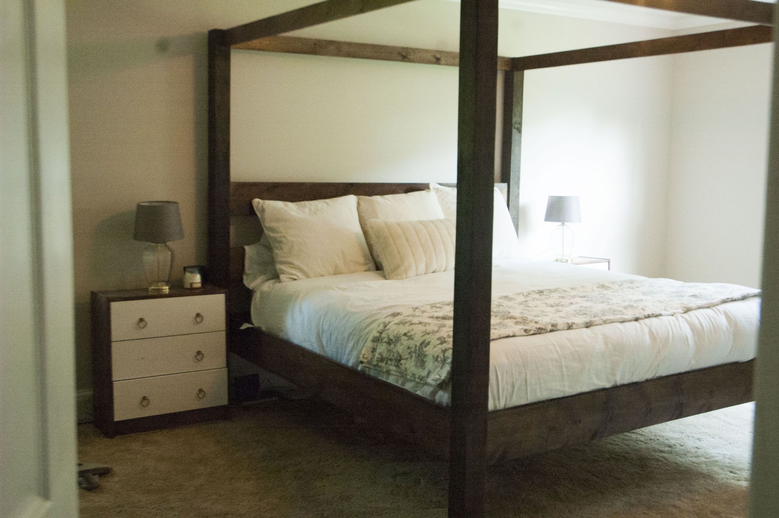 Simple Wood Bed Frame DIY
 Minimalist Rustic Modern King Canopy Bed