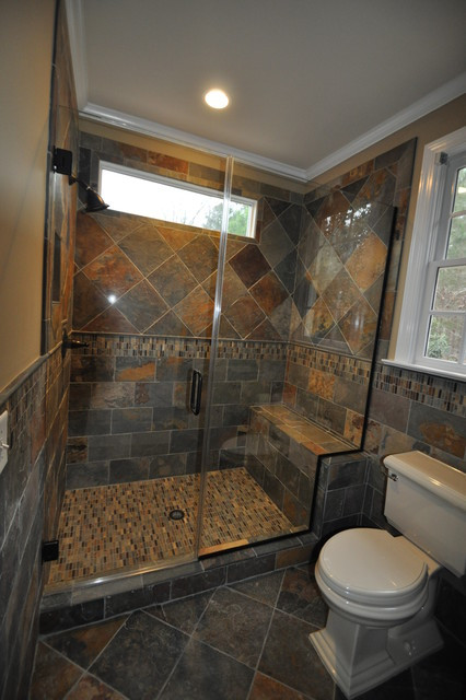 Slate Tile Bathroom Ideas
 cary guest bath remodel slate Traditional Bathroom
