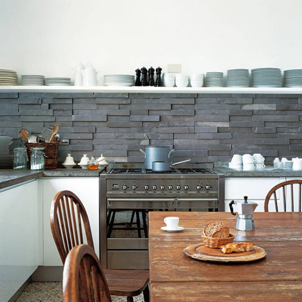 Slate Tile Kitchen
 slate tiles kitchen walls backsplash wallpaper by lime