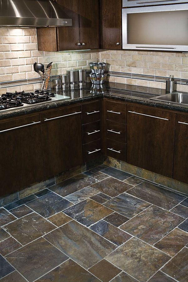 Slate Tile Kitchen
 43 best Honey oak cabinets and floors images on Pinterest