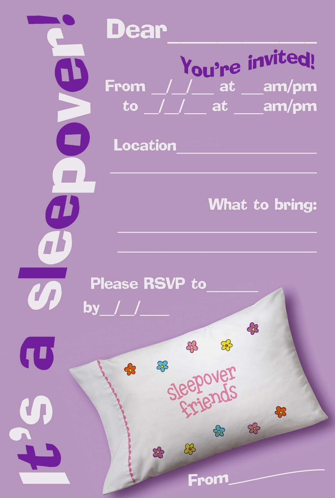 Sleepover Birthday Party Invitations
 HELLO KITTY COLORING PAGES