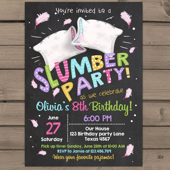 Sleepover Birthday Party Invitations
 Slumber Party Invitation Pajamas Birthday invite Girl party