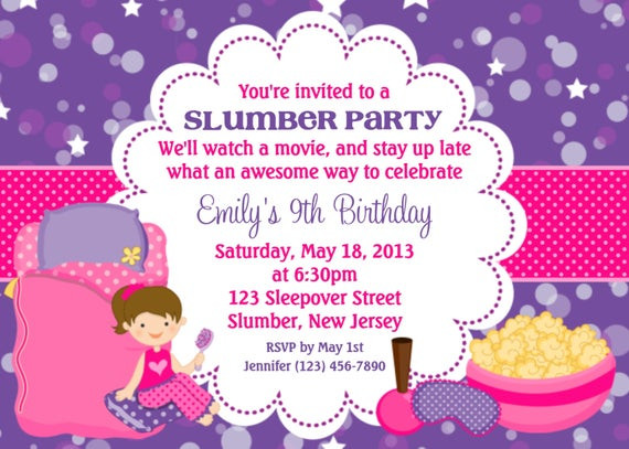 Sleepover Birthday Party Invitations
 Slumber Party Invitation Personalized Custom Sleepover