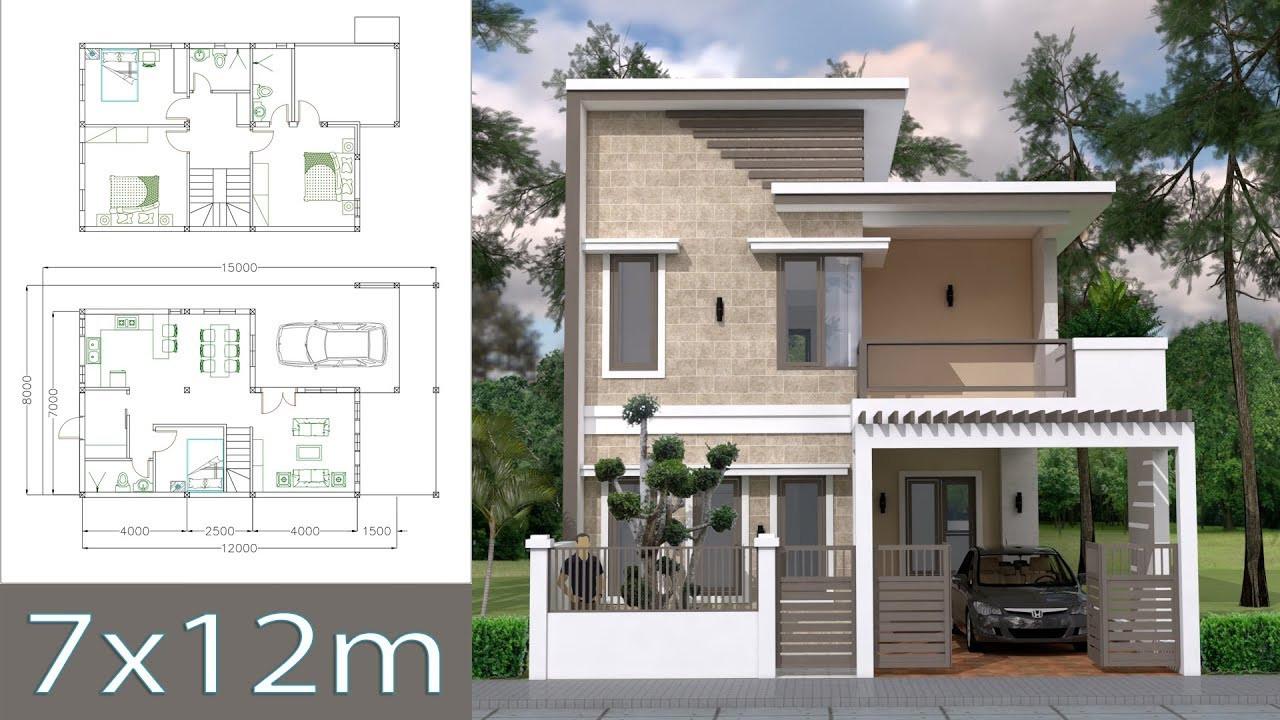 Small 4 Bedroom House Plans
 Home Design Plan 7x12m with 4 Bedrooms Plot 8x15